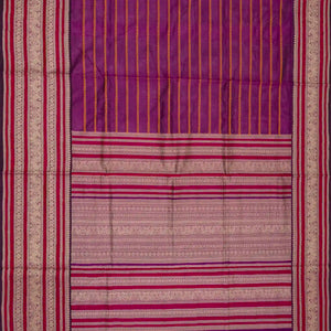 Purple Handloom Silk Cotton Saree With Beldari Stripes