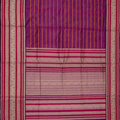 Purple Handloom Silk Cotton Saree With Beldari Stripes