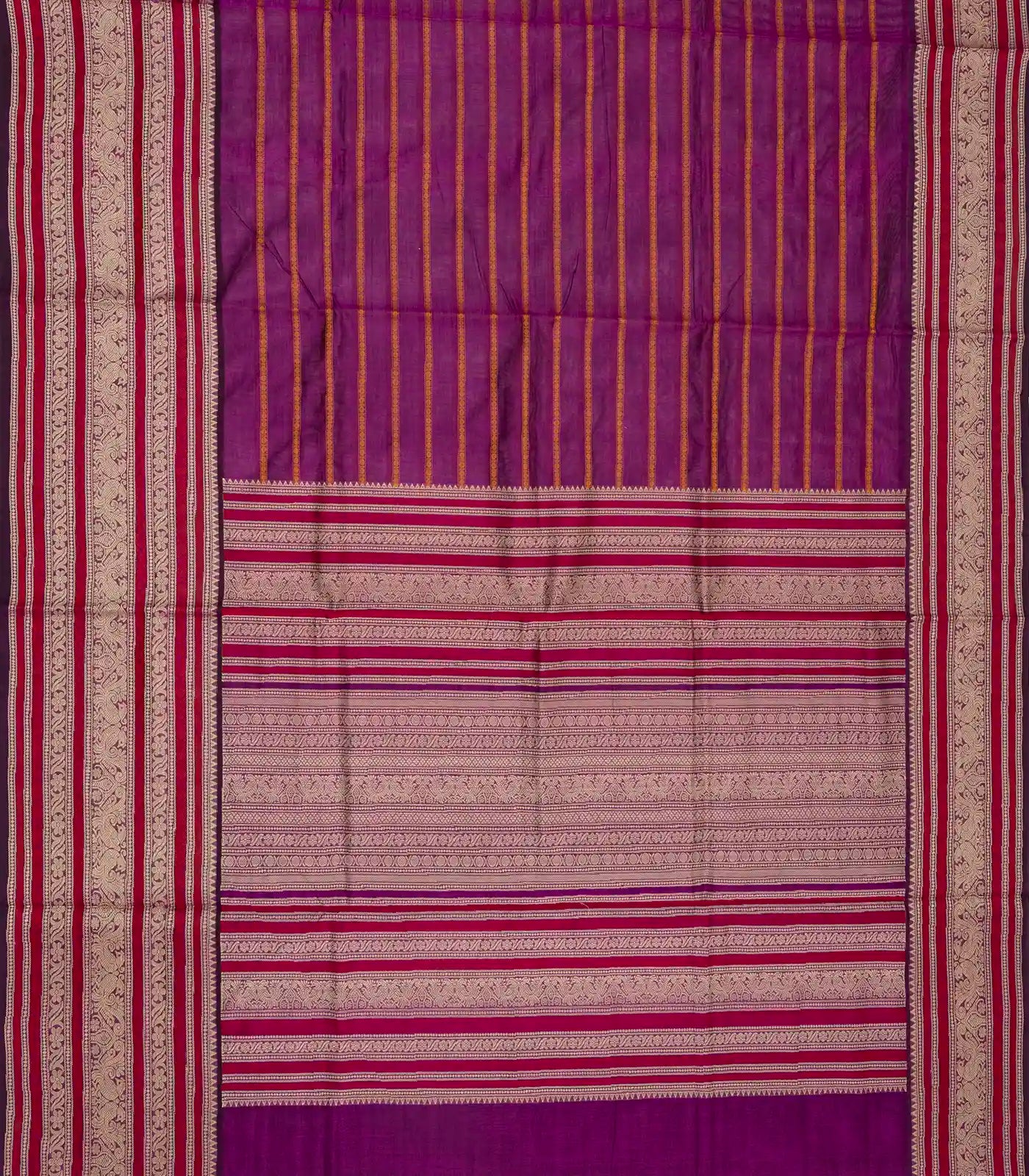Purple Handloom Silk Cotton Saree With Beldari Stripes