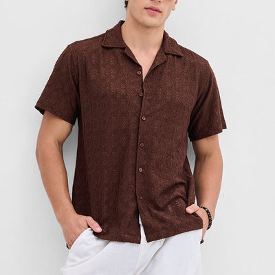 Brown Self-Design Crochet Shirt