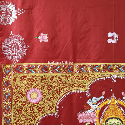 Maroon Maa Laxmi Hand-Painted Pattachitra Saree