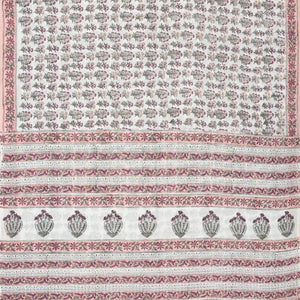 White Woven Jaipur Cotton Saree Printed With Pink Floral Motifs