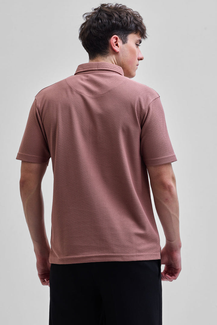 Mauve Textured Polo T-Shirt