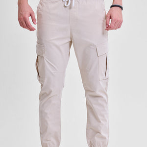Beige Slim Fit Cargo Pants