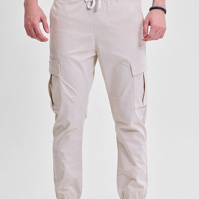 Beige Slim Fit Cargo Pants