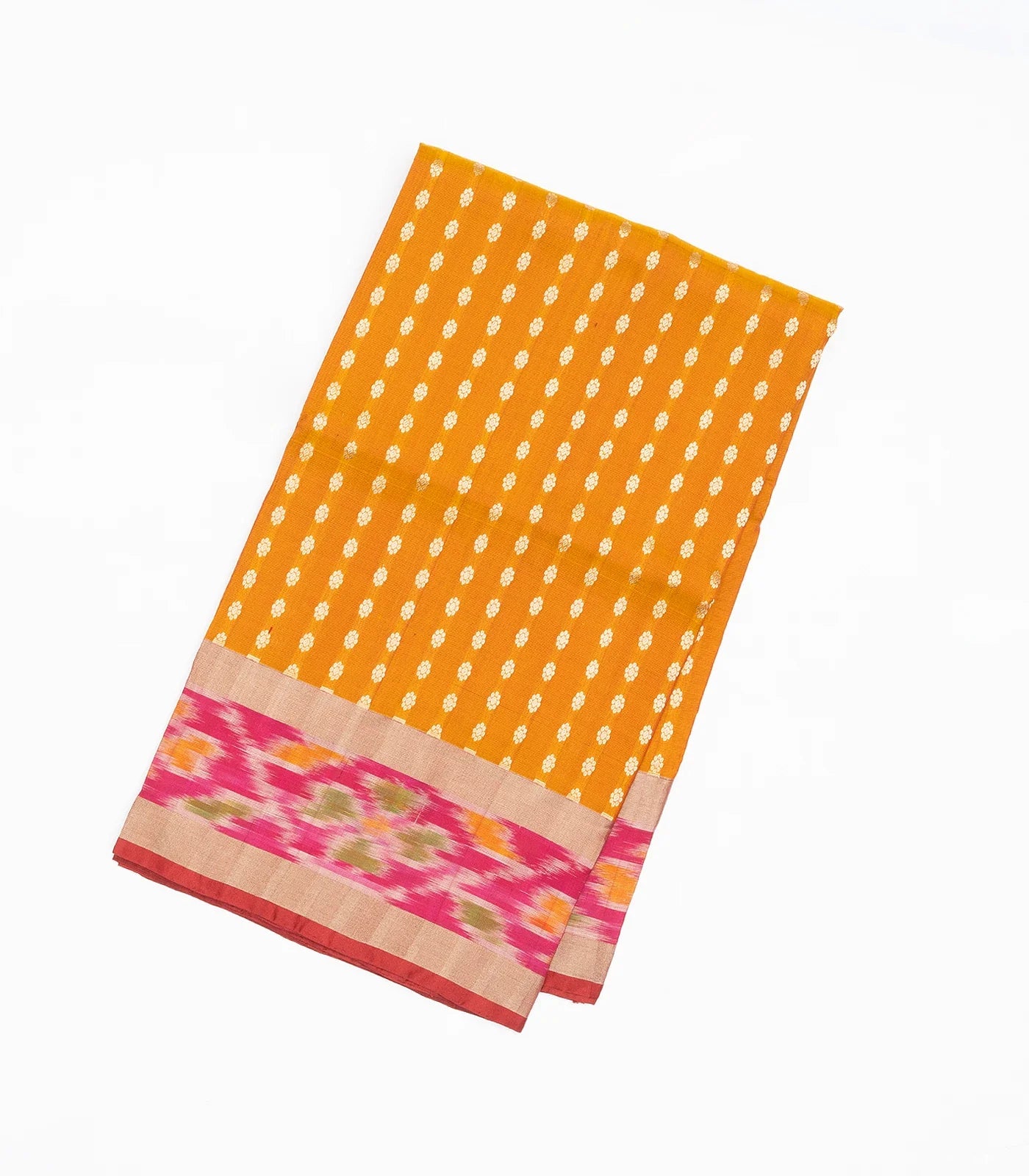 Mango Yellow Handloom Uppada Silk Saree With Floral Motifs