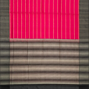 Hot Pink Handloom Soft Silk Saree With Stripes & Contrast Border