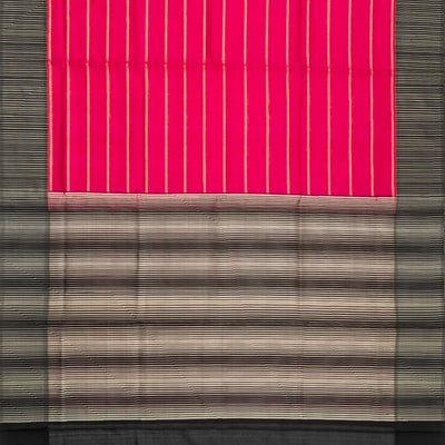 Hot Pink Handloom Soft Silk Saree With Stripes & Contrast Border