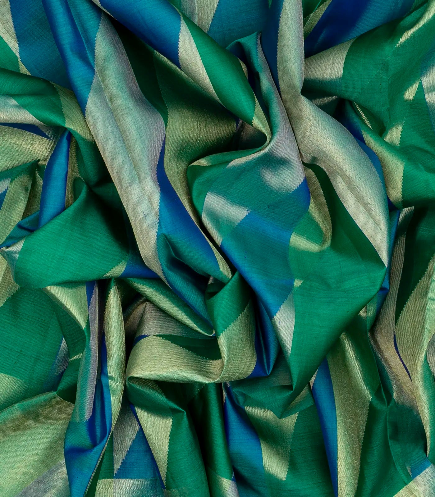 Sea Green Handloom Kanchipuram Silk Saree With Triangle Motifs