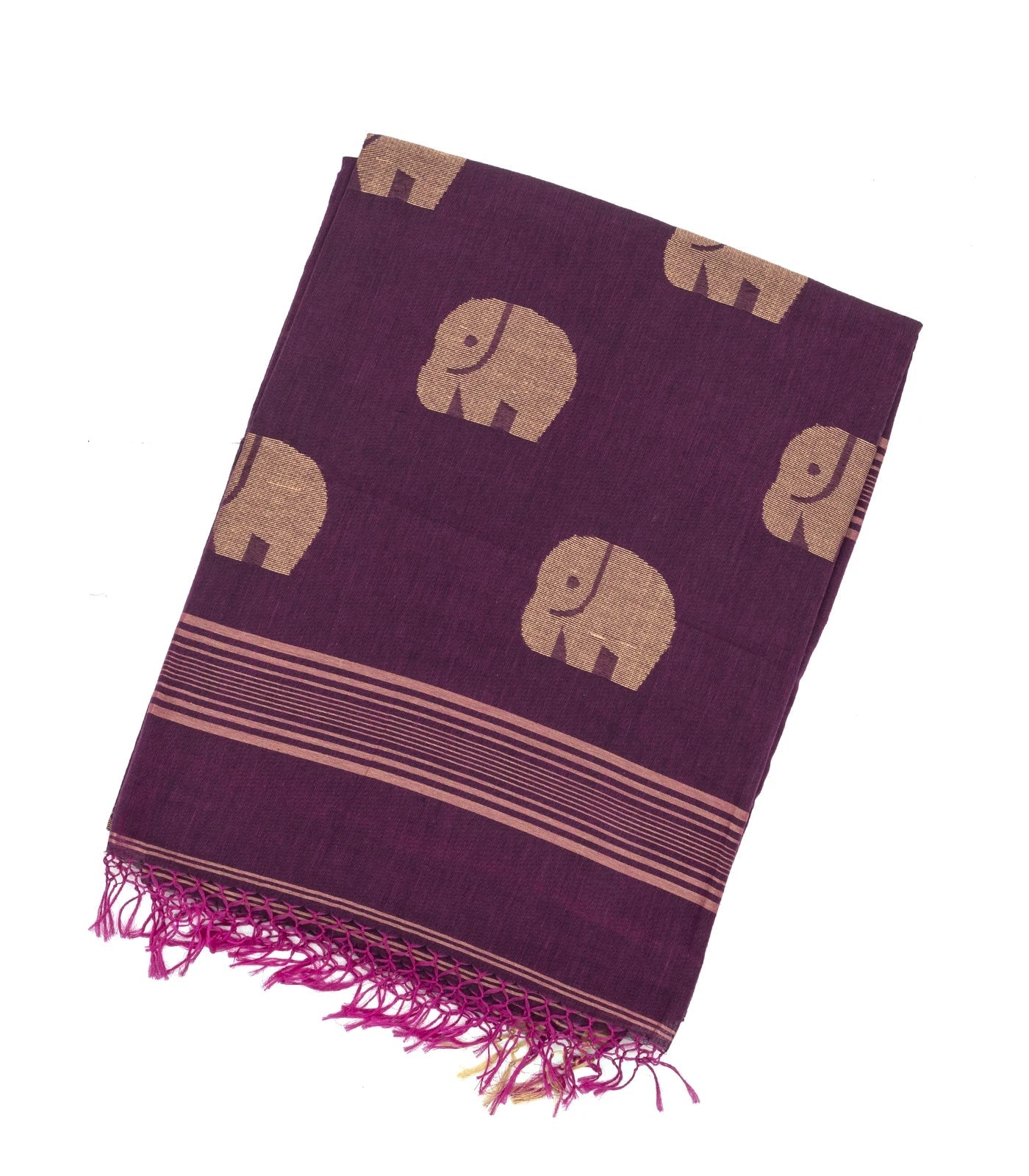 Magenta Handloom Bengal Cotton Saree With Horse Buttas