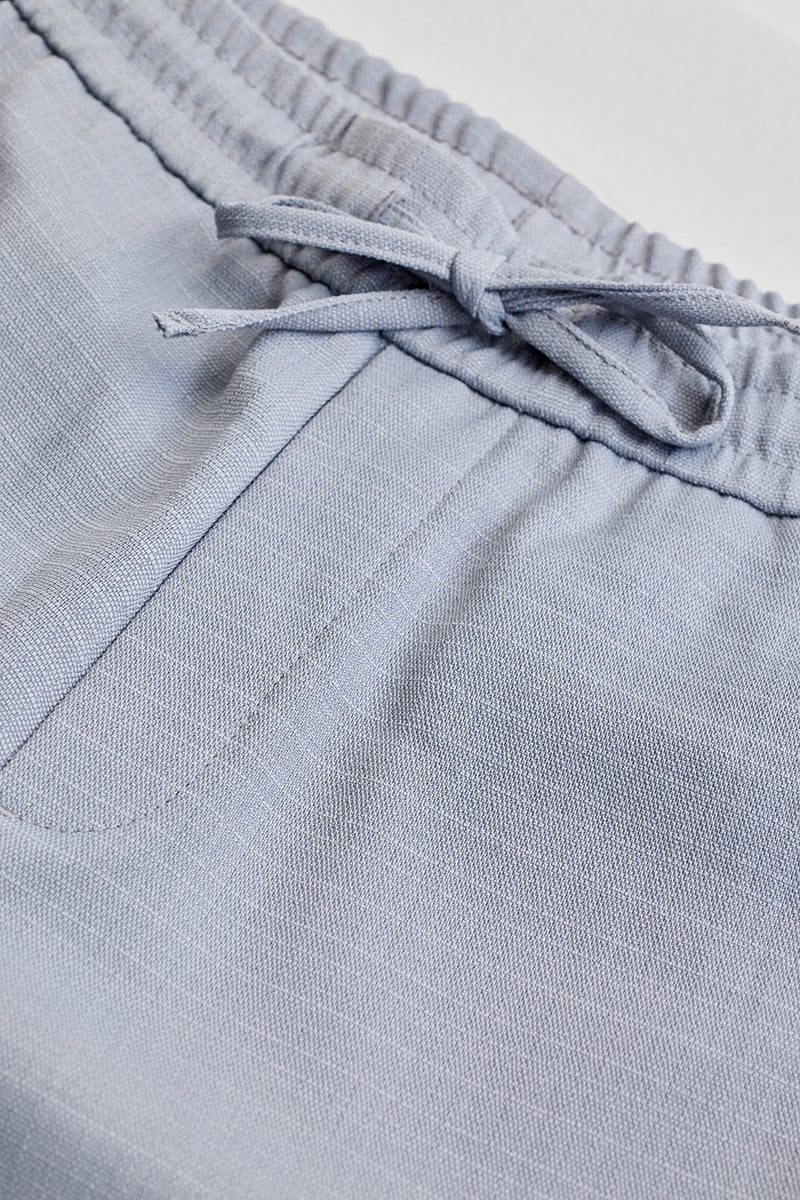 Light Grey Self-Design Slim Fit Trousers