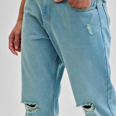 Light Blue Distressed Baggy Fit Jeans