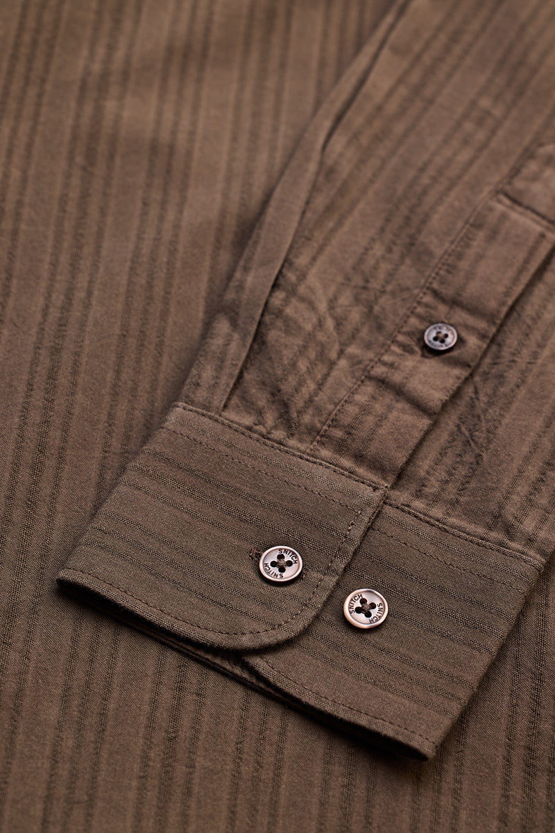 Brown Slim Fit Stripes Shirt