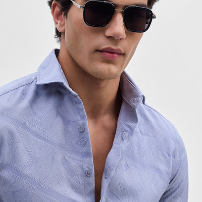 Light Blue Slim Fit Self-Design Shirt