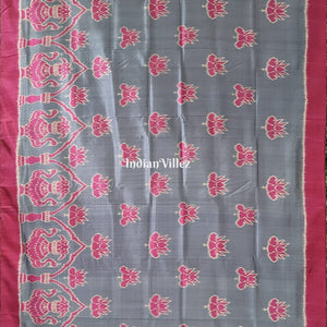 Grey With Pink Lotus Odisha Handloom Contemporary Sambalpuri Silk Saree