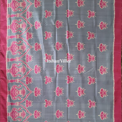 Grey With Pink Lotus Odisha Handloom Contemporary Sambalpuri Silk Saree