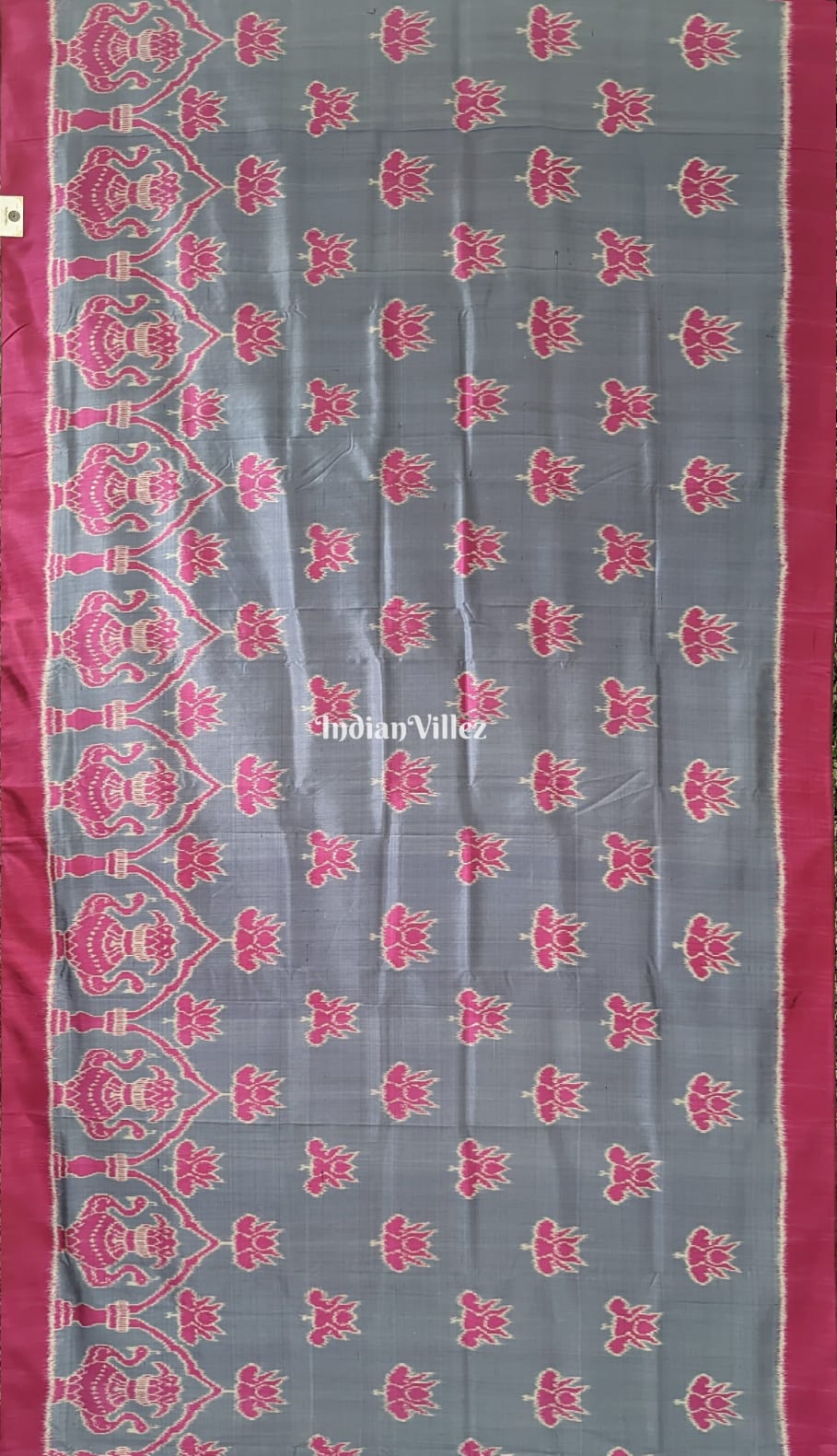 Grey With Pink Lotus Odisha Handloom Contemporary Sambalpuri Silk Saree