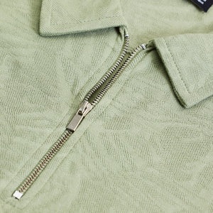 Light Green Self-Design Zipper Polo T-Shirt