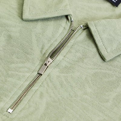 Light Green Self-Design Zipper Polo T-Shirt