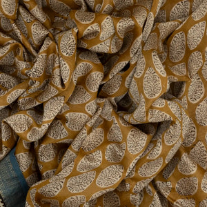 Beige Handloom Chanderi Cotton Saree With Printed Floral Motifs