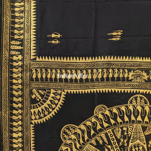 Black Tribal Konark Chakra Hand-Painted Pattachitra Saree