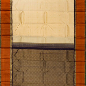 Cream Handloom Kanchipuram Korvai Silk Saree With Kamalam Buttas