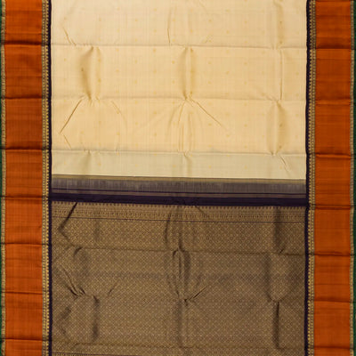 Cream Handloom Kanchipuram Korvai Silk Saree With Kamalam Buttas
