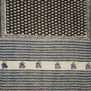 Black Woven Jaipur Cotton Saree With Taupe Printed Floral Motifs