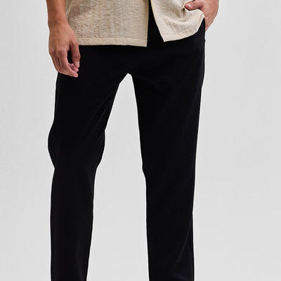 Black Self-Design Slim Fit Trousers