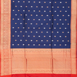 Navy Blue Handloom Banarasi Silk Saree With Flower Buttas