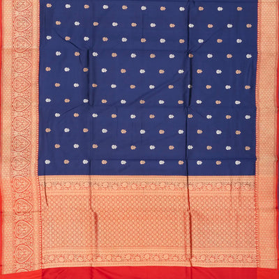 Navy Blue Handloom Banarasi Silk Saree With Flower Buttas