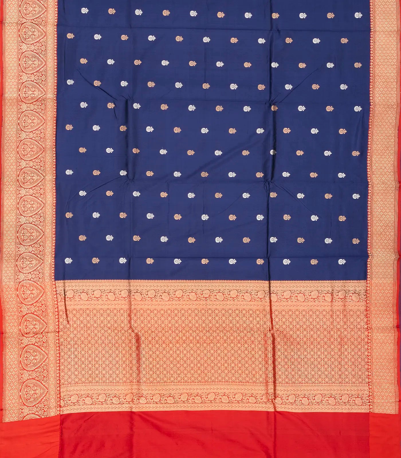Navy Blue Handloom Banarasi Silk Saree With Flower Buttas