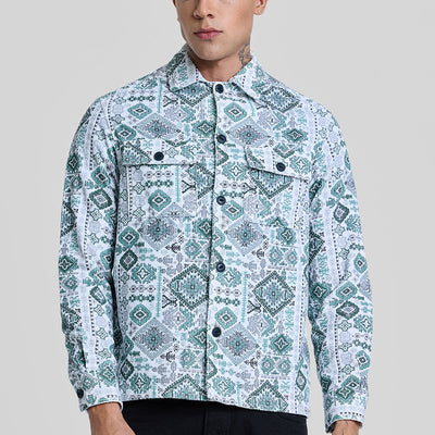 Green Geometric Corduroy Jacket