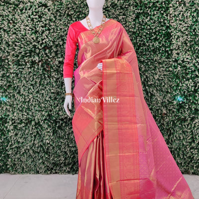 Pink Dual Tone Kanchipuram Tissue Silk Saree