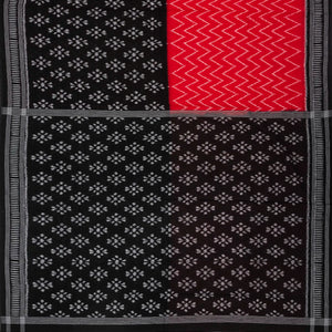 Red & Black Handwoven Orissa Cotton Saree With Tie & Dye Motifs