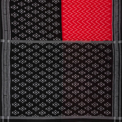 Red & Black Handwoven Orissa Cotton Saree With Tie & Dye Motifs