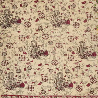 Cream Handloom Kalamkari Cotton Saree With Printed Annam Motifs