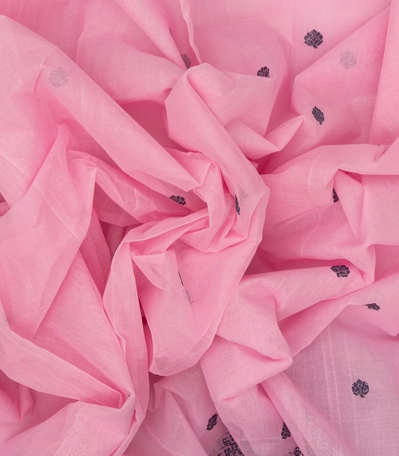 Baby Pink Bengal Cotton Saree With Kamalam Motifs