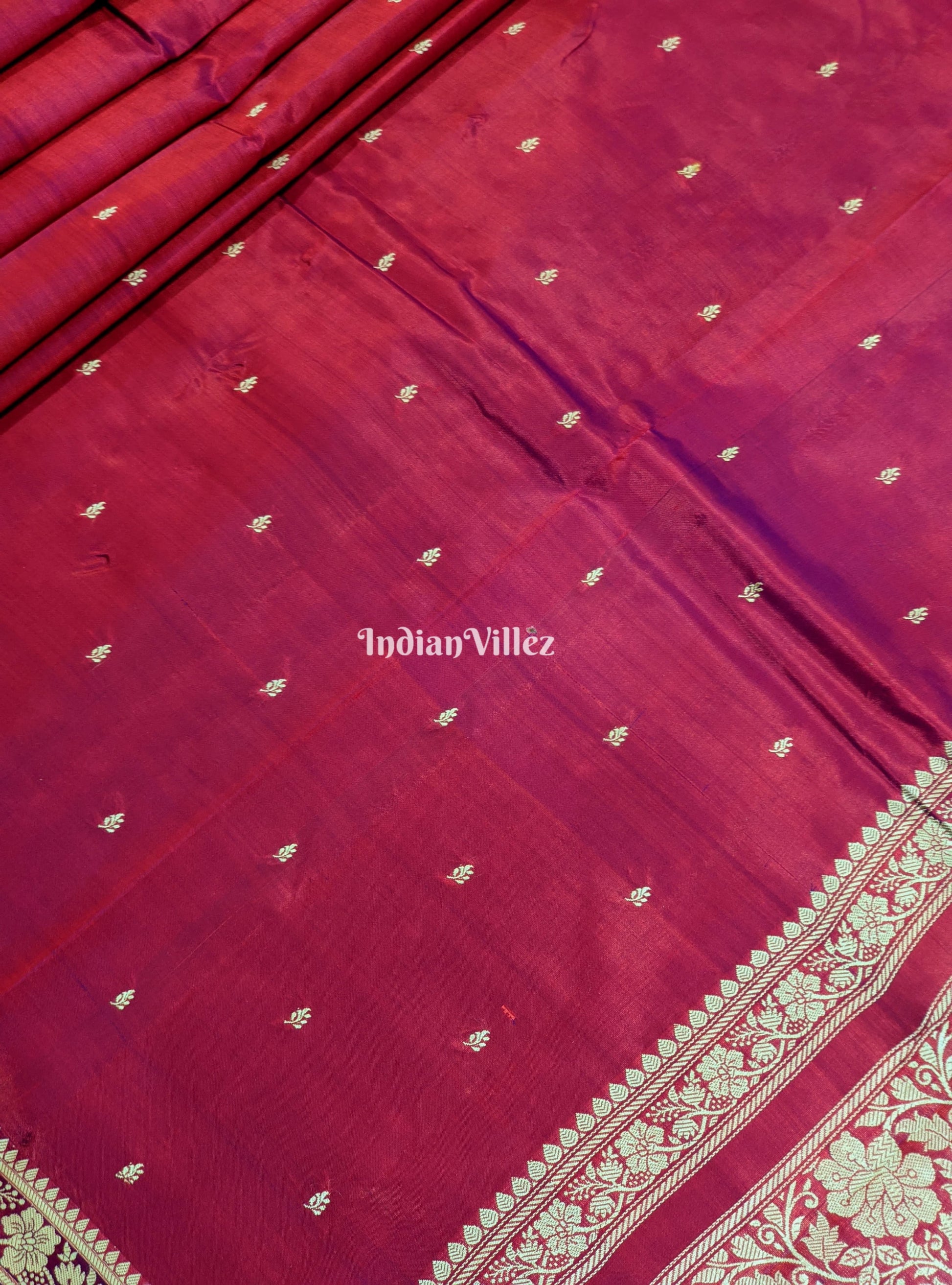 Red Violet Dual Tone Floral Katan Silk Banarasi Saree