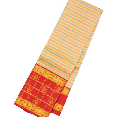 Multi Color Handloom Kanchipuram Korvai Silk Saree With Stripes