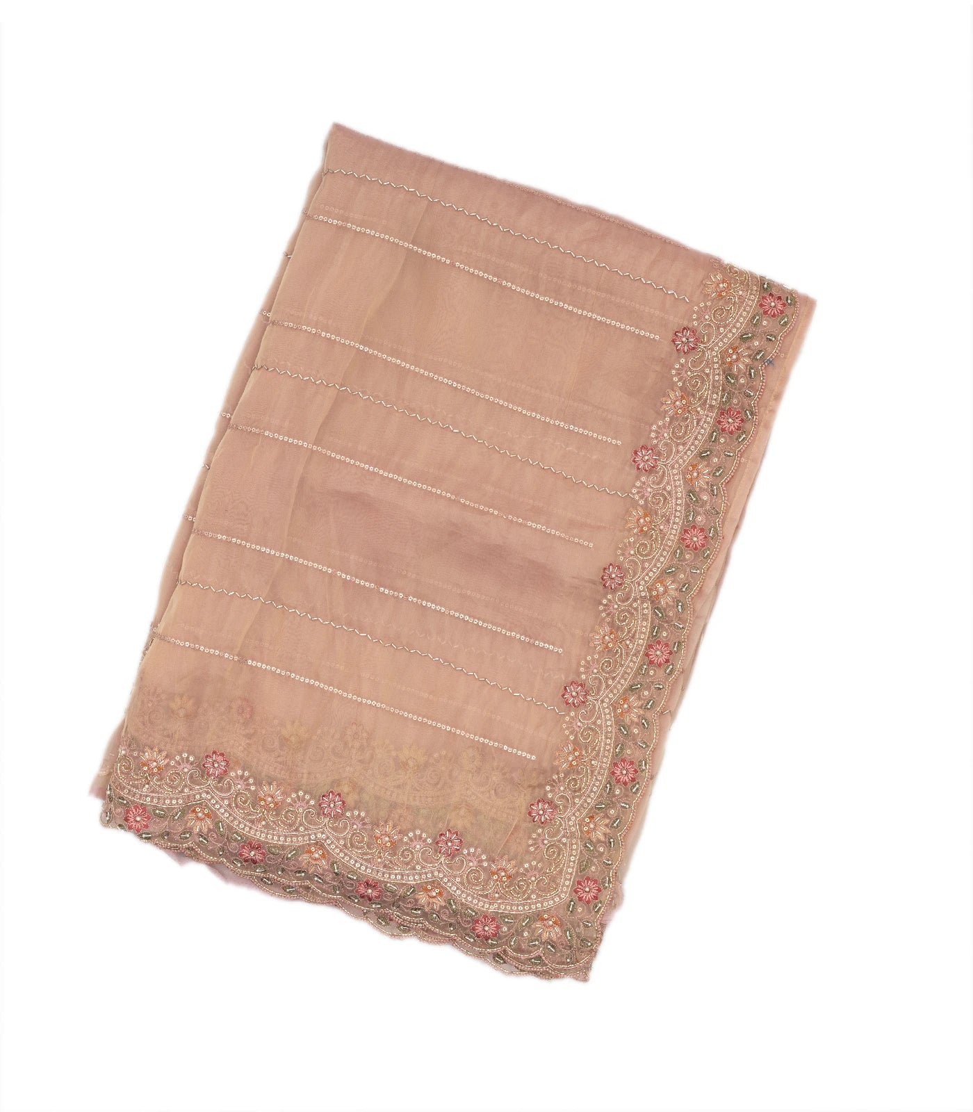 Light Peach Woven Viscose Saree With Embroidered Motifs