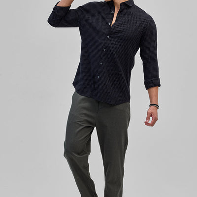 Black Mini Checks Slim Fit Shirt