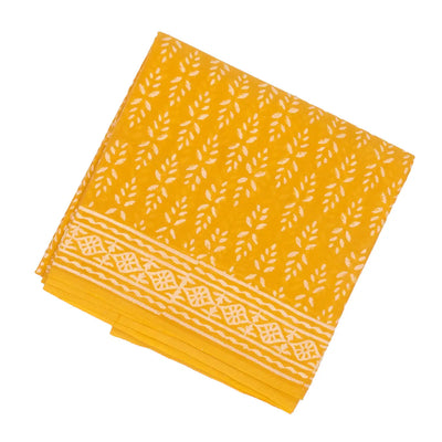 Mustard Woven Jaipur Cotton Saree Printed With Flower Motifs