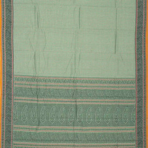 Shadow Green Handloom Kanchi Cotton Saree With Checks & Square Motifs.
