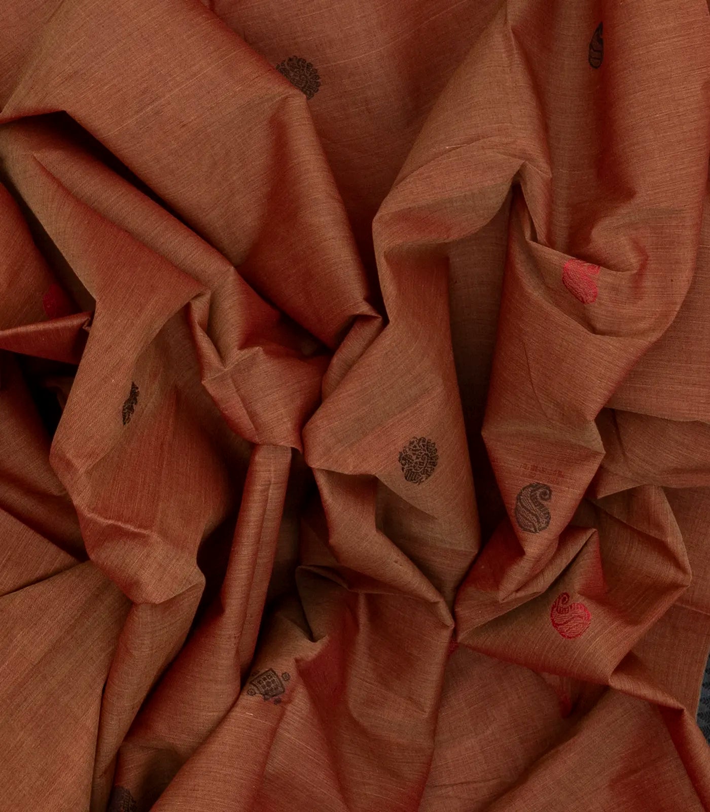 Brown Handloom Kanchi Cotton Saree With Annam & Diamond Buttas