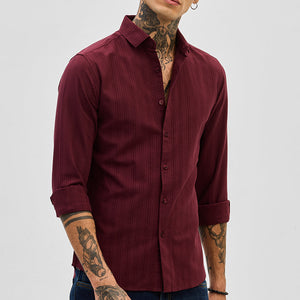 Maroon Slim Fit Stripes Shirt