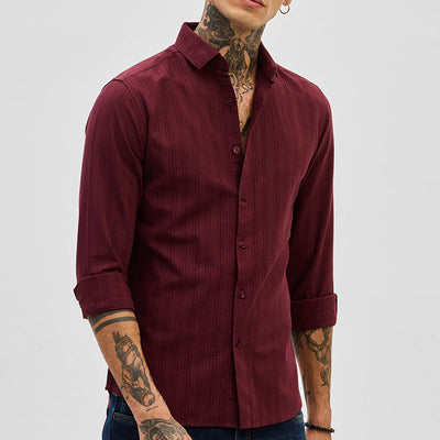 Maroon Slim Fit Stripes Shirt