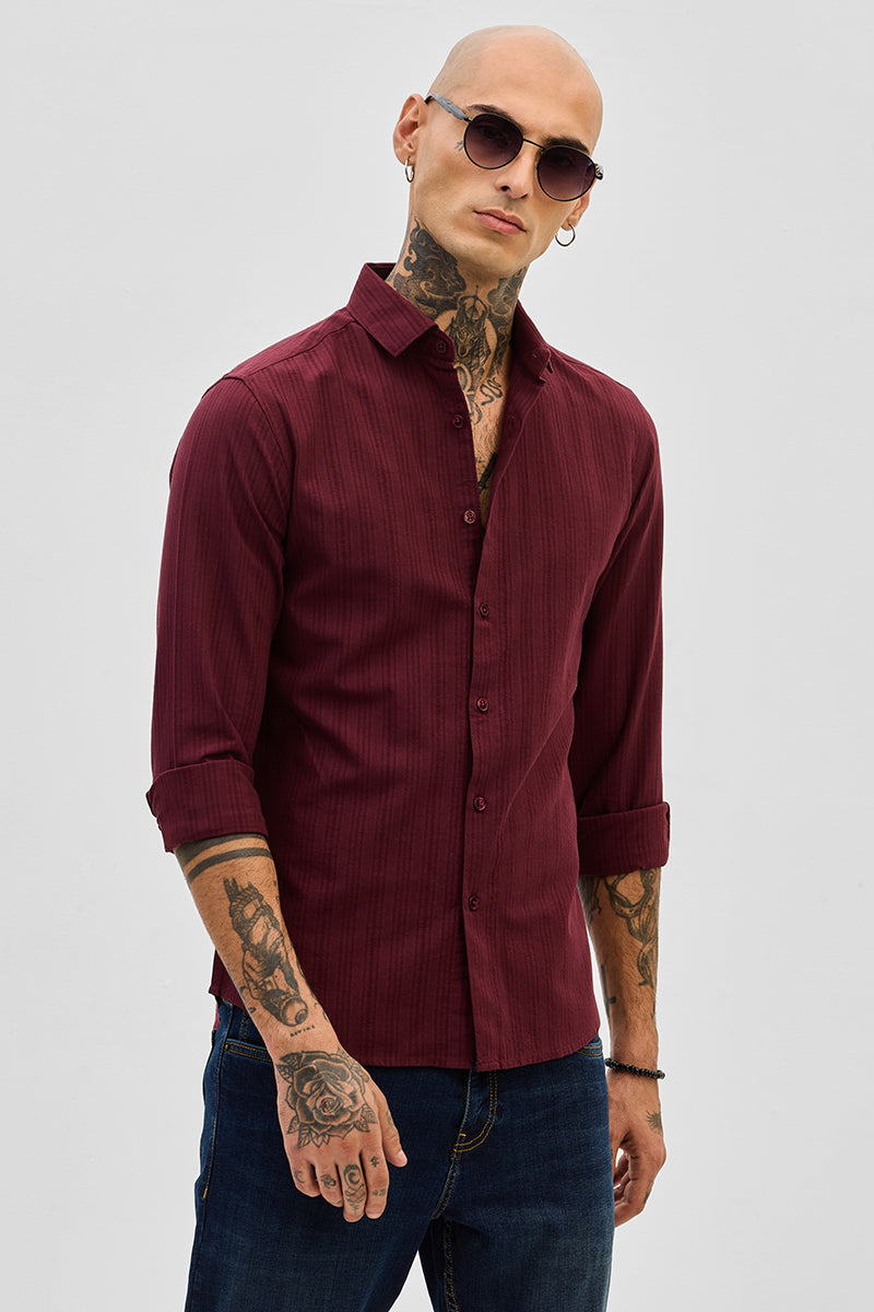 Maroon Slim Fit Stripes Shirt