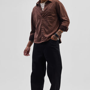 Brown Suede Snap Button Overshirt