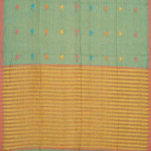 Aquamarine Handloom Linen Saree With Temple Buttas